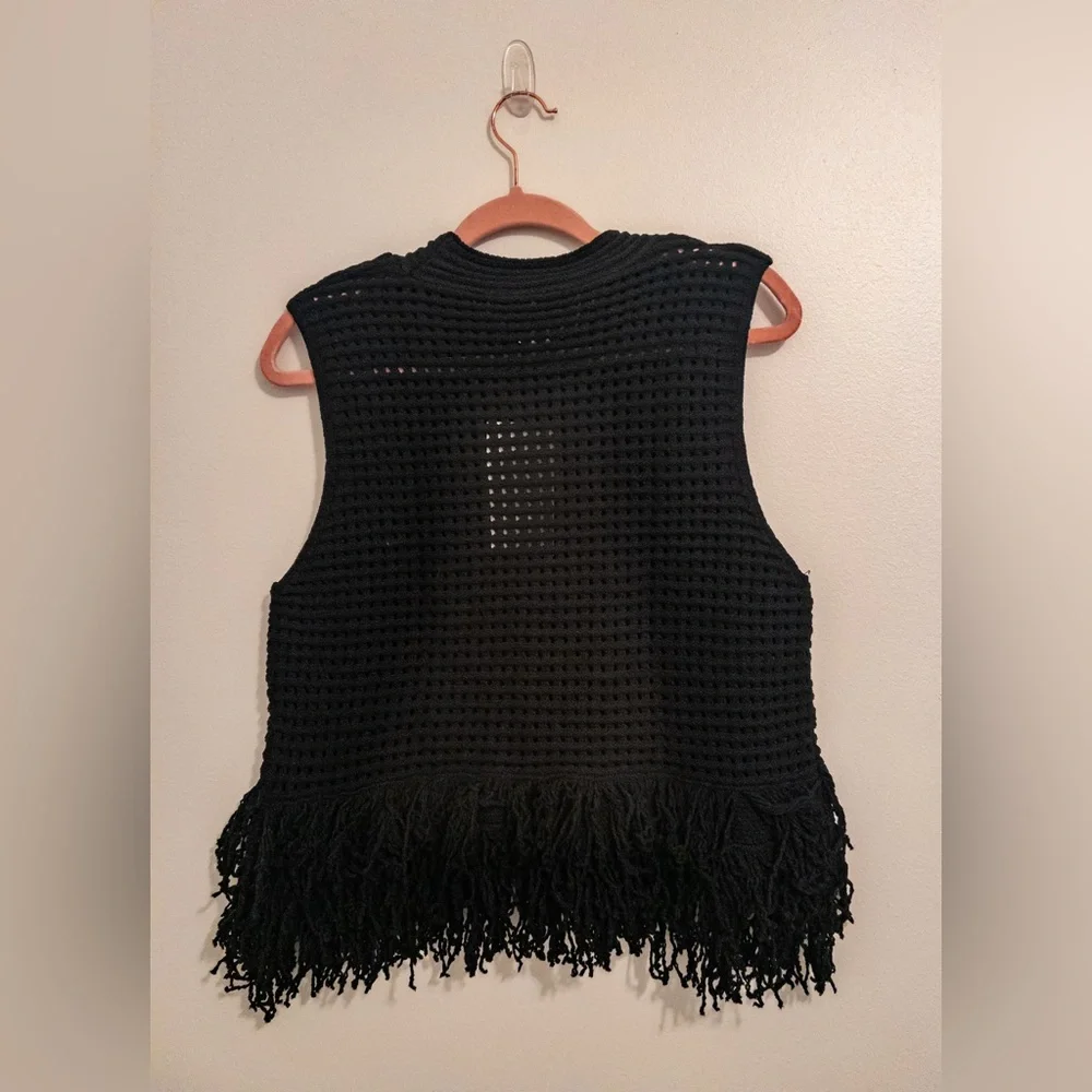 NWT ZARA Fringed Check Knit Sleeveless Top Eco-Friendly Black Size M - Picture 7 of 10